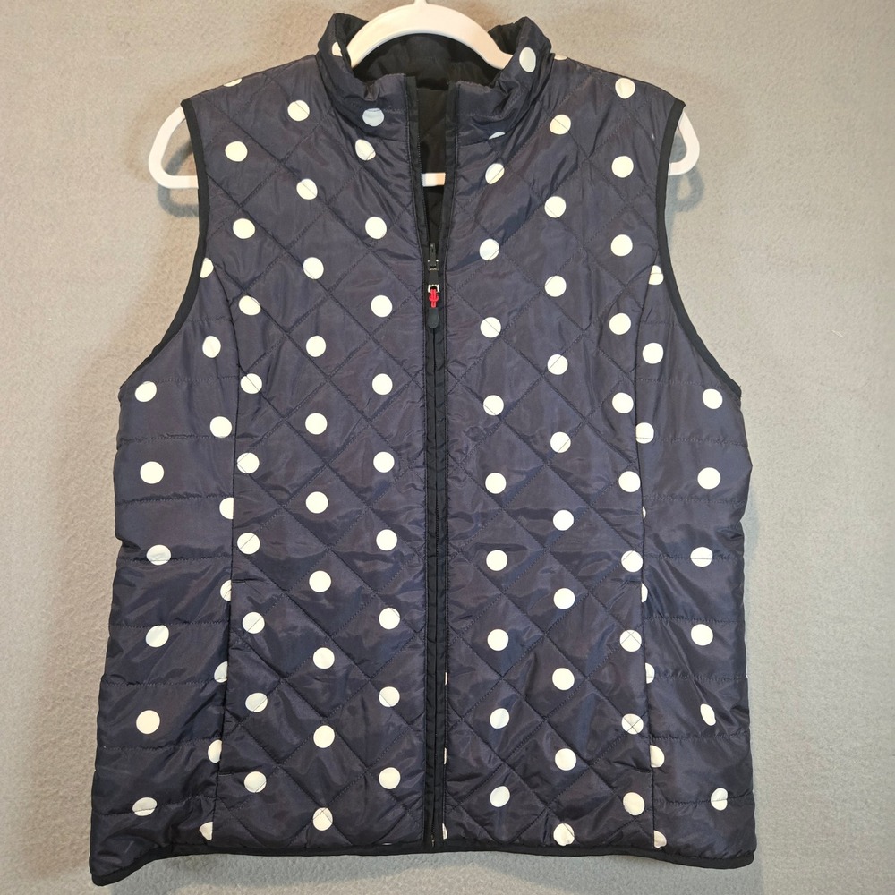 Banana Republic Vest Womens Large Reversible Quilted Puffer Vest Navy Polka Dot - Picture 11 of 11